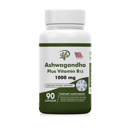 frasco con 90 capsula de ashwagandha suplement para el sistema nervioso